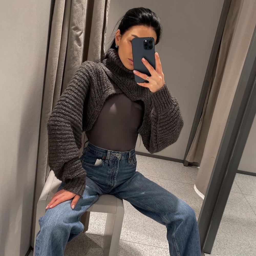 Zara Gray Marl Turtleneck Sleeve Scarf